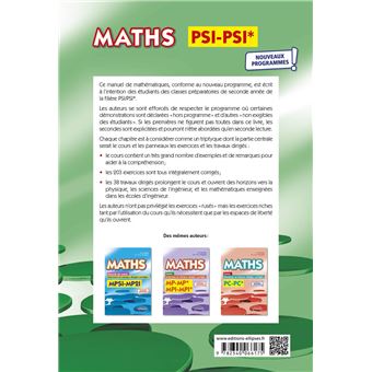Maths, cours, exercices et travaux dirigés corrigés - PSI/PSI* - Programme 2022