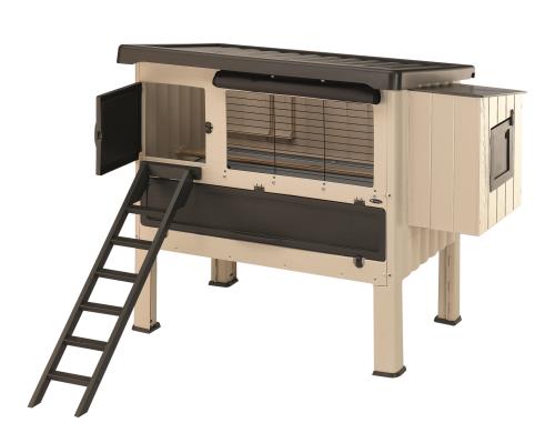 Comparer les prix de Ferplast Poulailler pour l'extérieur HAPPY FARM 120 maisonnette pour poules, résine termoplastique en bois pour environ 6 poules, nid, rideau de protection et accessoires inclus, 140 x 139 x h 110 cm, Beige