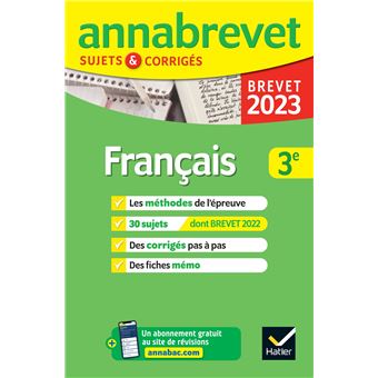 Annales du brevet Annabrevet 2023 Français 3e