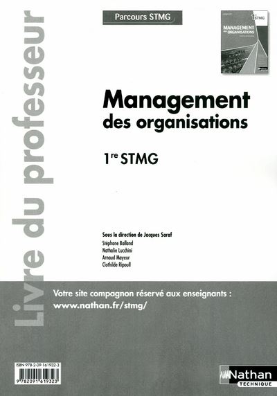 Management Des Organisations - 1re STMG - Livre Du Professeur Parcours ...