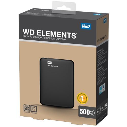 Western Digital Elements 500 Go, 2,5 Disque Dur Externe Portatif - Noir  (WDBUZG5000ABK-EESN)