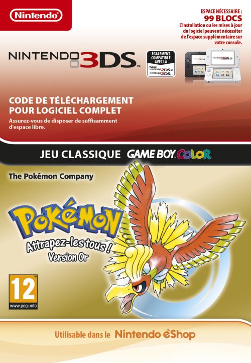 Code de téléchargement Pokémon Attrapez-les tous ! Version Or Nintendo 3DS