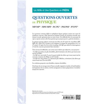 Questions ouvertes de Physique - MP/MP* - MPI/MPI* - PC/PC* - PSI/PSI* - PT/PT*