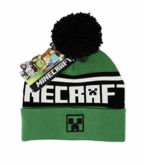 Bonnet A Pompon Vert et Noir Minecraft Logo de Creeper