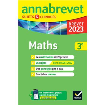 Annales du brevet Annabrevet 2023 Maths 3e