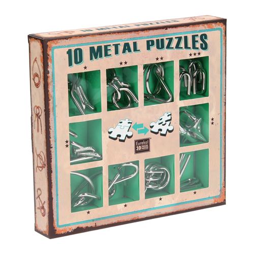 10 METAL PUZZLES SET GREEN IN DISPLAY 52473355