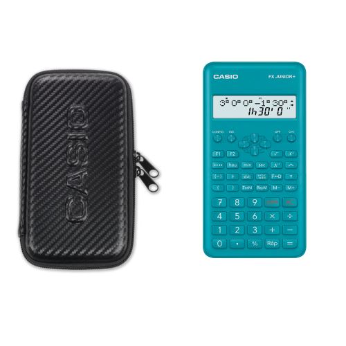 Calculatrice scolaire Casio FX Junior+ + Étui de protection pour calculatrice Noir