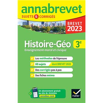 Annales du brevet Annabrevet 2023 Histoire-géographie EMC 3e