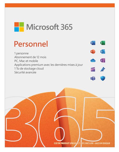 Microsoft 365 Personnel 1 utilisateur Abonnement 12 mois Téléchargement