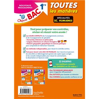 Objectif Bac 2024 - 1re Spécialités Sciences humaines Toutes les matières