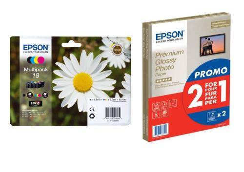 Lot Cartouches et Papier Epson T1806 Pâquerette Pack + Papier Photo