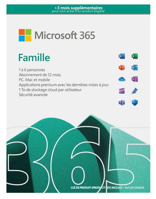 Microsoft 365 Famille Jusqu'à 6 utilisateurs Abonnement 12 mois Téléchargement
