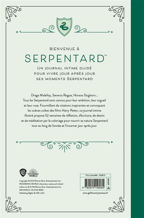 Harry Potter – Carnet rigide et marque-page – Serpentard