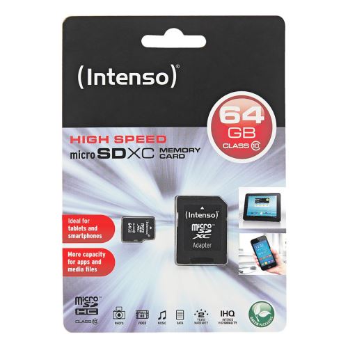 Intenso - Carte mémoire flash (adaptateur microSDXC vers SD inclus(e)) - 64 Go - Class 10 - micro SDXC