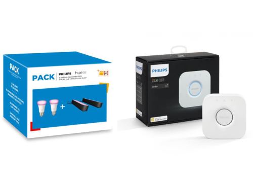 Pack de 2 Ampoules et 2 Lampes connectées Philips Hue Play Noir + Pont de connexion Hue Bridge
