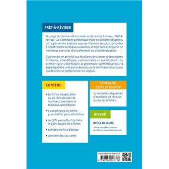 Prêt-à-réviser. Grammaire synthétique de l'anglais en 60 fiches pratiques et exercices corrigés • [B2-C1] • 2e édition augmentée