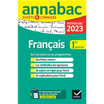 Annales du bac Annabac 2023 Français 1re générale