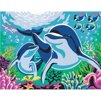 Peinture au numéro - dauphins - cahier avec palette et pinceau