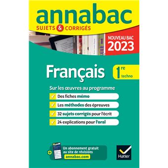 Annales du bac Annabac 2023 Français 1re technologique
