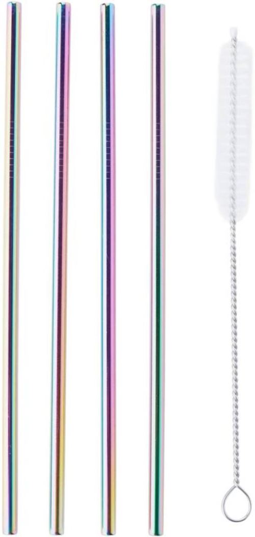 Point-Virgule 4 Rietjes Uit RVS Regenboog Met Borstel 21.5CM