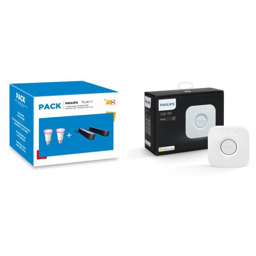 Pack de 2 Ampoules et 2 Lampes connectées Philips Hue Play Noir + Pont de connexion Philips Hue Bridge