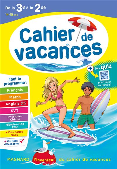 Cahier de vacances été 2020 de la 3e à la 2de 14-15 ans