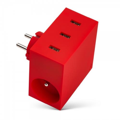 Multiprise Usbepower Hide 3 ports USB 4.4 A + 2 prises Rouge