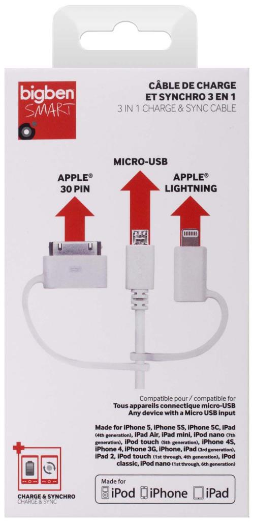 BIGBEN CABLE 3IN1 MICRO-USB / LIGHTNING / 30PIN