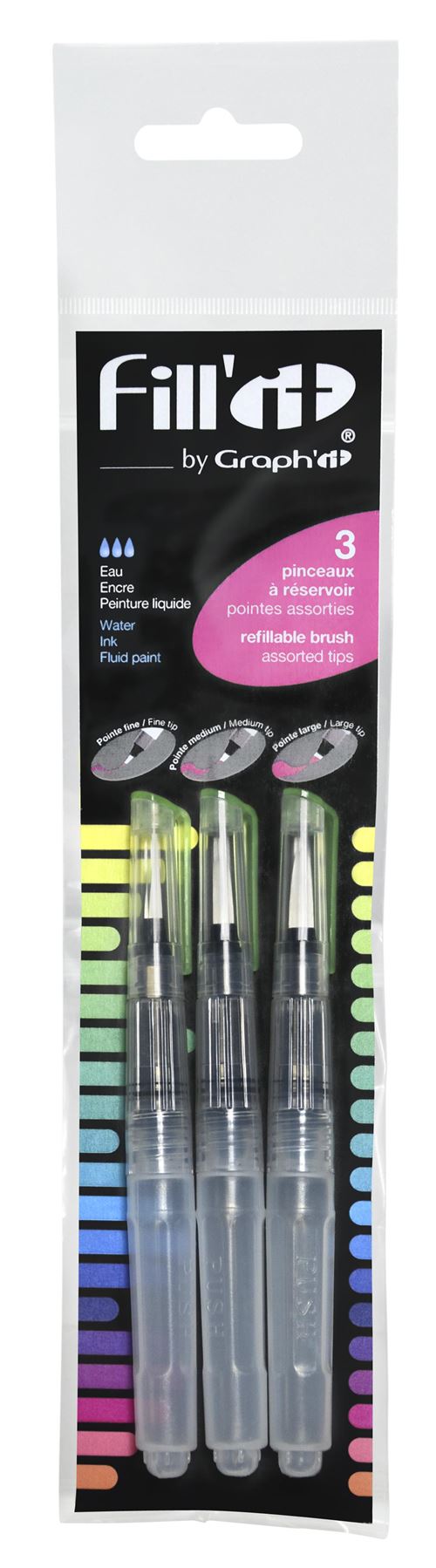 FILL'IT PINCEAUX À RÉSERVOIR RECHARGEABLE SET 3 POINTES ASS