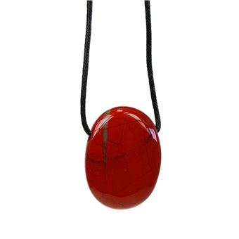 Collier Jaspe Rouge Pierre ovale percée Cordon noir