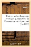 Preuves authentiques des avantages qui résultent de l'essence ou extrait de malt