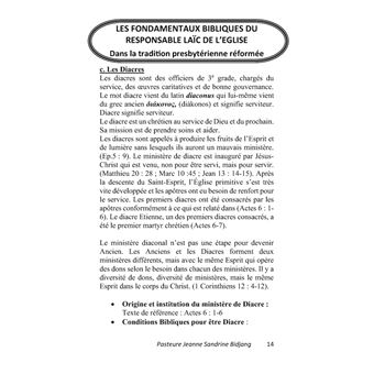 Les Fondamentaux Bibliques du Responsable Laïc de l'Eglise
