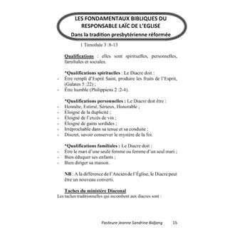 Les Fondamentaux Bibliques du Responsable Laïc de l'Eglise