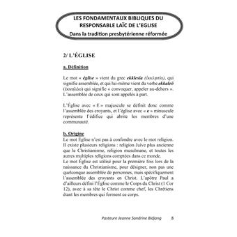 Les Fondamentaux Bibliques du Responsable Laïc de l'Eglise
