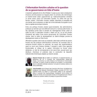 L'Information foncière urbaine et la question de sa gouvernance en Côte d'Ivoire