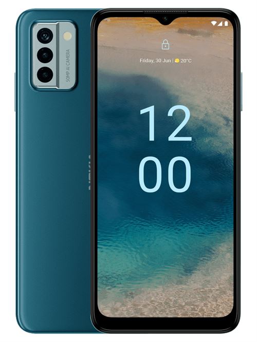 Nokia G22 - 4G smartphone - double SIM - RAM 4 Go / Mémoire interne 128 Go - microSD slot - 6.52 - 1200 x 720 pixels (90 Hz) - 3 x caméras arrière 50 MP, 2 MP, 2 MP - front camera 8 MP - bleu lagon