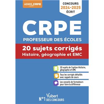 Histoire Géographie EMC - CRPE 2024-2025 - 20 sujets corrigés - Annales 2023 incluses