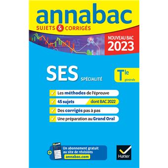 Annales du bac Annabac 2023 SES Tle générale (spécialité)