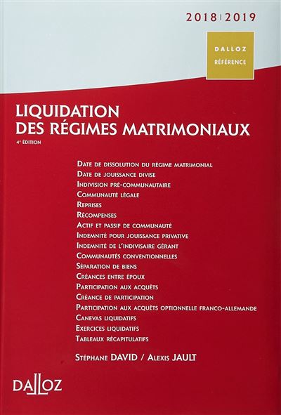 Liquidation des régimes matrimoniaux 2018-2019