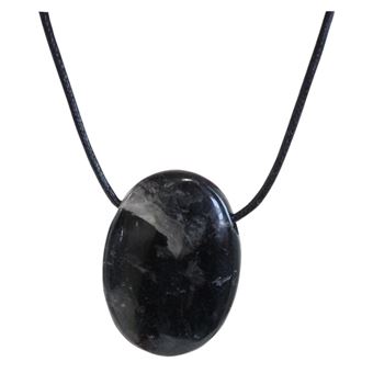 Collier Tourmaline Noire Pierre ovale percée Cordon noir