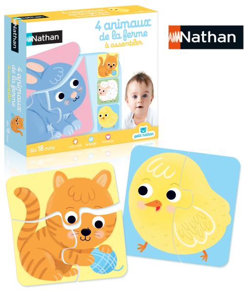 Jeu découverte 4 animaux de la ferme à assembler Nathan