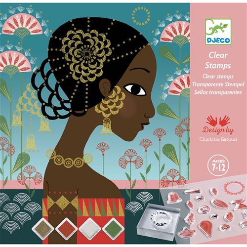 Kit Cr&eacute;atif Djeco - Tampons transparents - Motifs et Parures - 4 tableaux