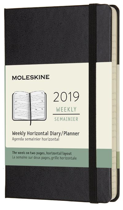 Agenda 2019 Semainier Horizontal Poche Noir Rigide