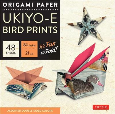 Origami paper ukiyo-e birds print large 8 inches