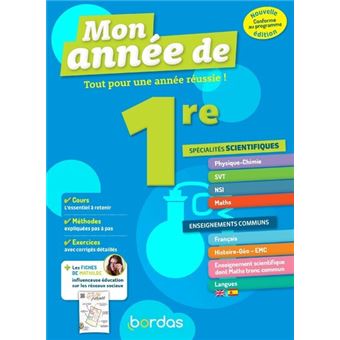 L'année de 1re Spécialités Sciences + Enseignements communs