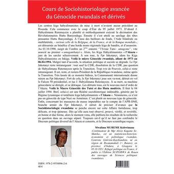 Cours de Sociohistoriologie avancée du Génocide rwandais et dérivés