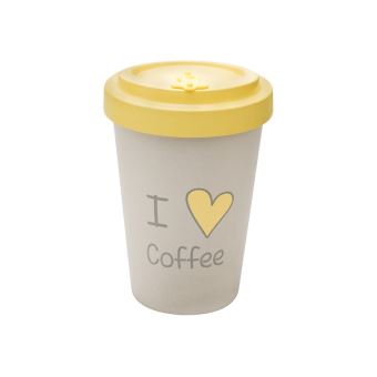 Mug en bambou Woodway I Love Coffee jaune