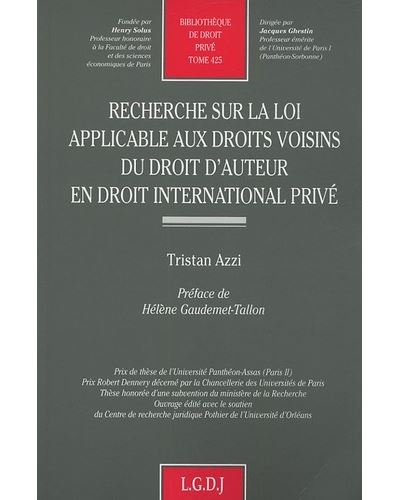 Recherche Sur La Loi Applicable Aux Droits Voisins Du Droit D'auteur En ...