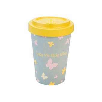 Mug en bambou Woodway motif papillons Enjoy the Little Things jaune 400 ml