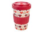 Mug en bambou Woodway motifs cœurs rétros rouge